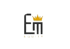 Stylized letters EM in black, with a gold crown above the M. The word EQUITY is written below in gold capital letters. The background is white.