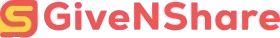 Logo for GiveNShare with a stylized yellow and red G icon on the left, followed by the text GiveNShare in bold red letters.
