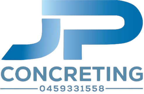 Logo for JP Concreting featuring large blue letters “JP” above the word “CONCRETING” in gray-blue capital letters, with the phone number 0459331558 below.