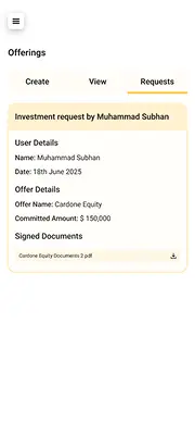 Investment request details for Cadone Equity