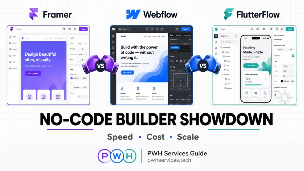 Framer vs Webflow vs FlutterFlow 2026: No-Code Builder Showdown 1 Framer vs Webflow