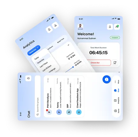 Three screens of worksync mobile app