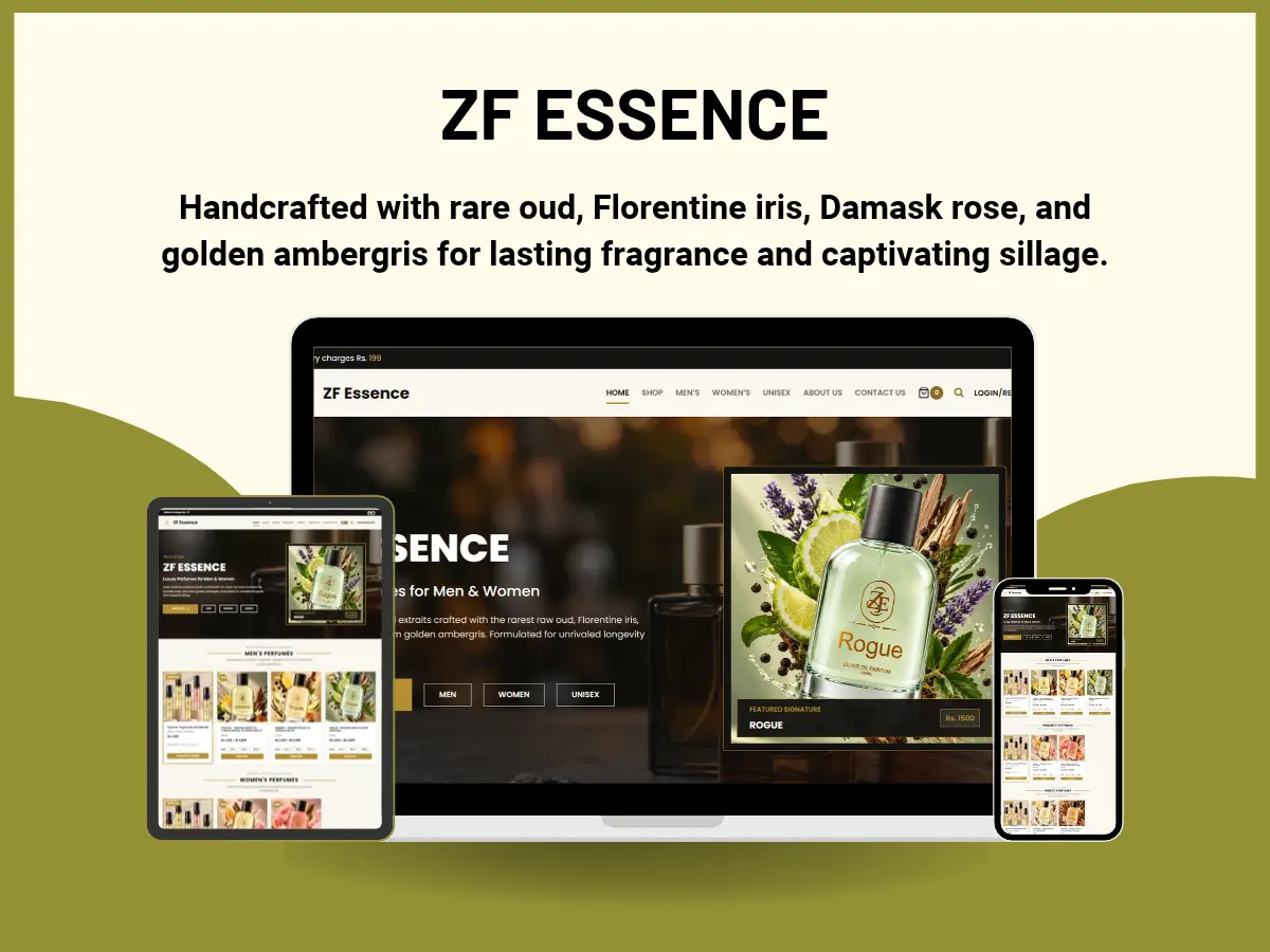 ZF Essence luxury e-commerce store on desktop and mobile