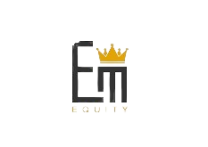 Stylized letters EM in black, with a gold crown above the M. The word EQUITY is written below in gold capital letters. The background is white.