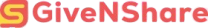 Logo for GiveNShare with a stylized yellow and red G icon on the left, followed by the text GiveNShare in bold red letters.