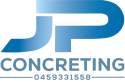 Logo for JP Concreting featuring large blue letters “JP” above the word “CONCRETING” in gray-blue capital letters, with the phone number 0459331558 below.