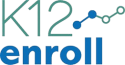 Logo with “K12” in large green letters and numbers above the word “enroll” in bold blue letters. To the right, three connected blue and green dots form an upward trending line graph.